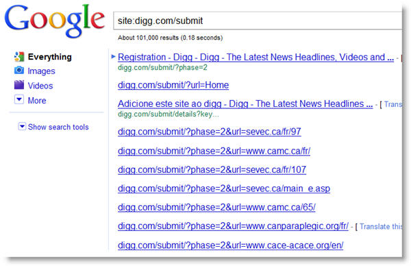Digg Submit SERP